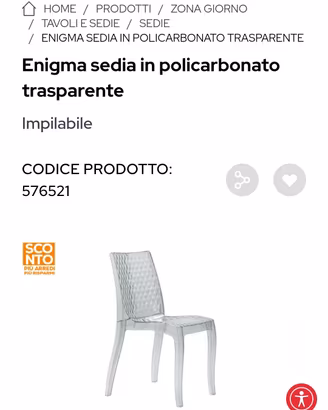 6 sedie in policarbonato trasparente