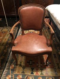 Sedia in stile Luigi XV Legno massello Vera Pelle