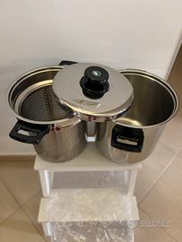 Pentola acciaio inox con cestello e coperchio