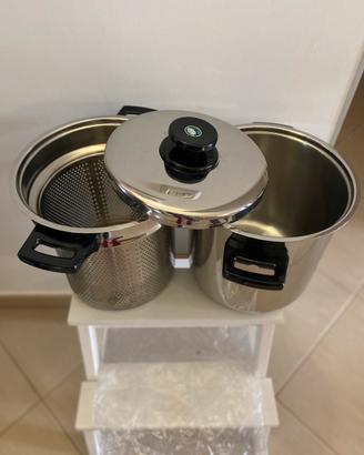 Pentola acciaio inox con cestello e coperchio