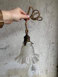 Lampada a sospensione vintage in vetro satinato