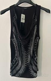 Top Jersey nero termoadesivi argento