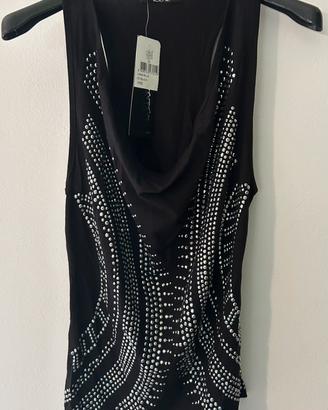 Top Jersey nero termoadesivi argento