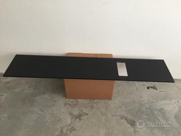 Top piano in cristallo nero L175xp36 sp 15mm foro