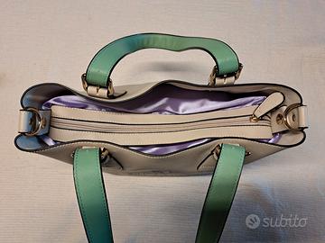 Borsa a mano in ecopelle beige e verde 
