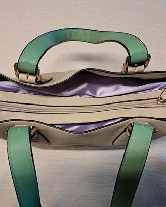 Borsa a mano in ecopelle beige e verde 