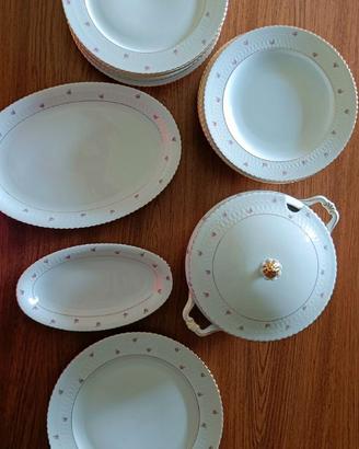 Servizio piatti vintage porcellana rose e filo oro