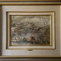 Quadro Roma Sparita Scorcio Isola Tiberina