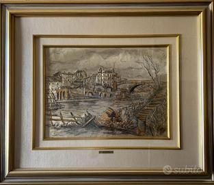 Quadro Roma Sparita Scorcio Isola Tiberina