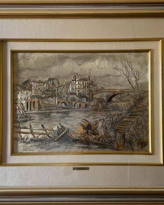 Quadro Roma Sparita Scorcio Isola Tiberina