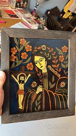 Quadro dipinto su vetro religioso madonna gesu
