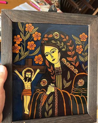 Quadro dipinto su vetro religioso madonna gesu