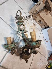 Lampadario vintage, antico in ferro battuto