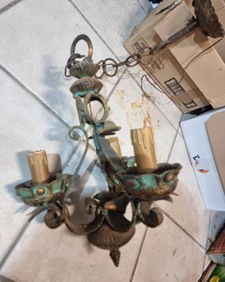 Lampadario vintage, antico in ferro battuto