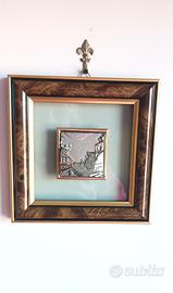 Piccolo quadro 15 x 15 in argento 800 e radica