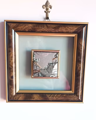 Piccolo quadro 15 x 15 in argento 800 e radica