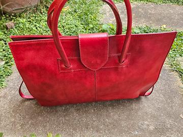 borsa porta documenti  donna vera pelle rossa