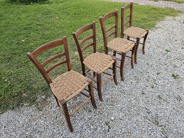 set 4 sedie rustiche in legno seduta impagliata