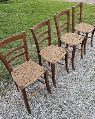 set 4 sedie rustiche in legno seduta impagliata
