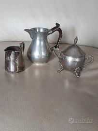 Set 3 pezzi vintage peltrosilverplate lattiera bri