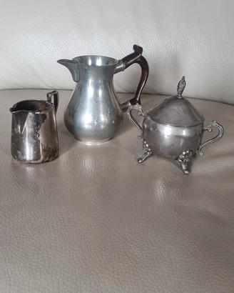 Set 3 pezzi vintage peltrosilverplate lattiera bri