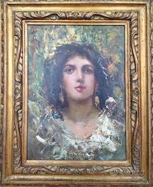 Ritratto di una donna all'olio inizio 900'