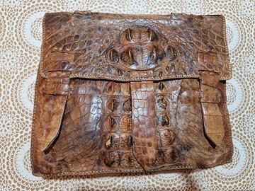 Borsa vintage coloniale in vero coccodrillo
