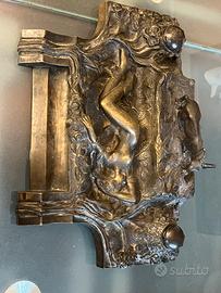 Antico calamaio stile liberty in bronzo e argento