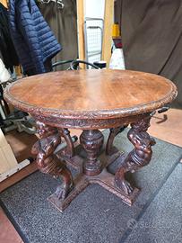 tavolo rotondo antico scolpito a mano