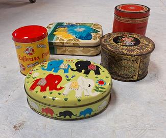 Lotto di cinque scatole latta vintage