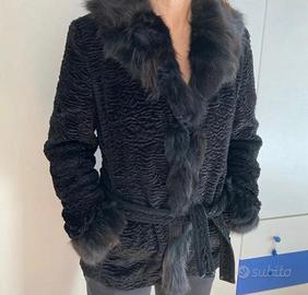 Pelliccia nera Conbipel in velluto e pelo di volpe