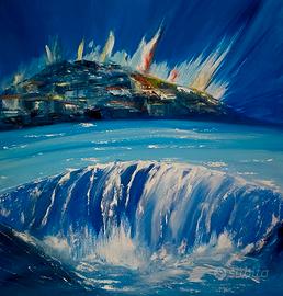 Quadro su tela - mare collina luci