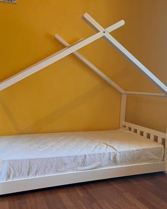 Lettino capanna montessoriano bianco con materasso