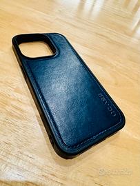 Cover Ocase in pelle blu iPhone 15 Pro magnetica