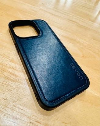 Cover Ocase in pelle blu iPhone 15 Pro magnetica