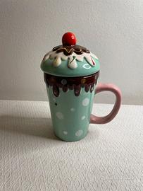 Vintage! Tazza con coperchio motivo cioccolata