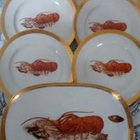 Set vintage 6 piatti da pesce e vassoio Bavaria