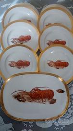 Set vintage 6 piatti da pesce e vassoio Bavaria