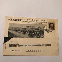 Cartolina pubblicitaria con camion e moto