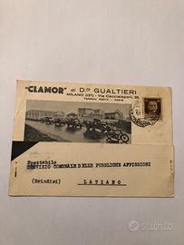 Cartolina pubblicitaria con camion e moto