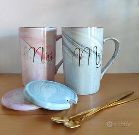 Coppia di tazze Mr.&Mrs. in Ceramica decorate oro