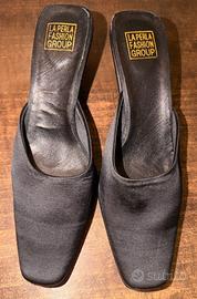 Sabot La Perla Fashion Group raso nero tacco rocch