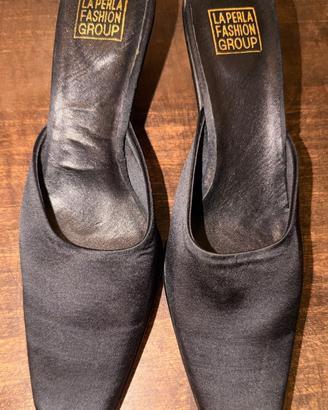 Sabot La Perla Fashion Group raso nero tacco rocch