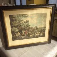 Coppia di quadri con stampe d'epoca acquarellate