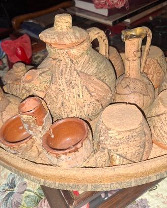 antico set da caffè in sughero e coccio