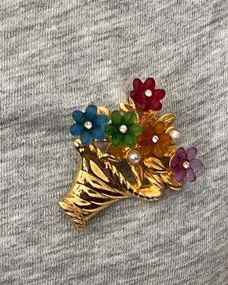 Spilla vintage bouquet floreale multicolore