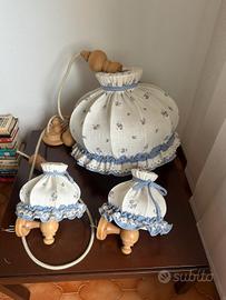 Lampada soffitto +2 parete legno  paralume tessuto