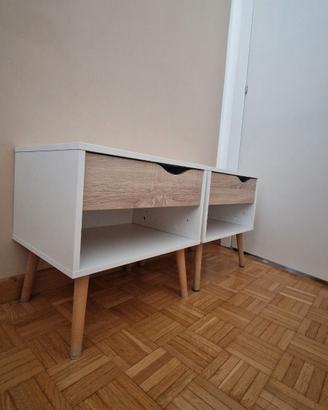 Coppia Comodini Design Scandinavo Bianchi e Rovere