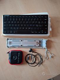 tastiera wireless + supporto notebook + cuffie 