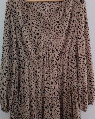 Abito Beige Scuro con Fiori Neri | Taglia L | Pari